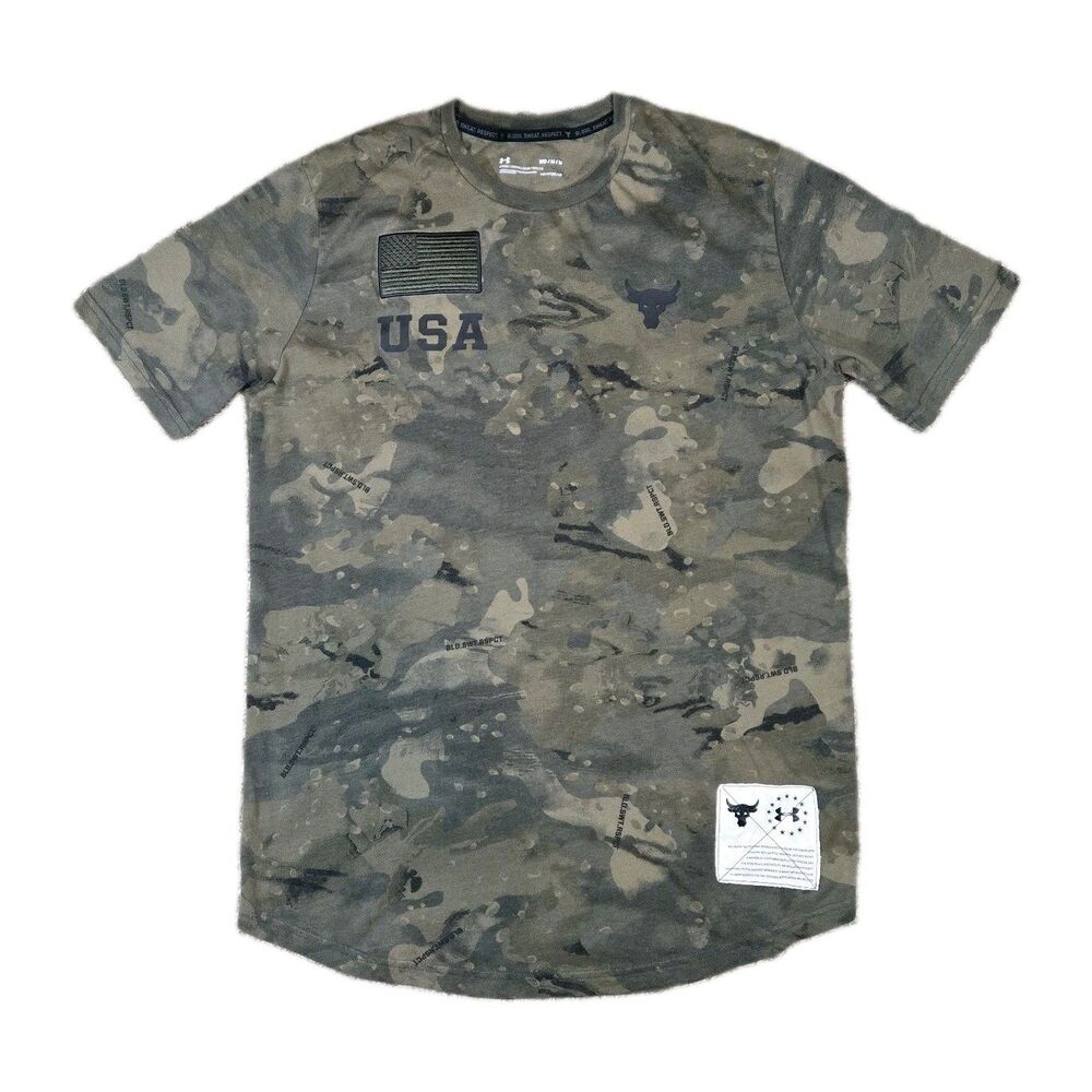 Mens Under Armour Project Rock Military Camo Short Sleeve T Shirt Size Medium